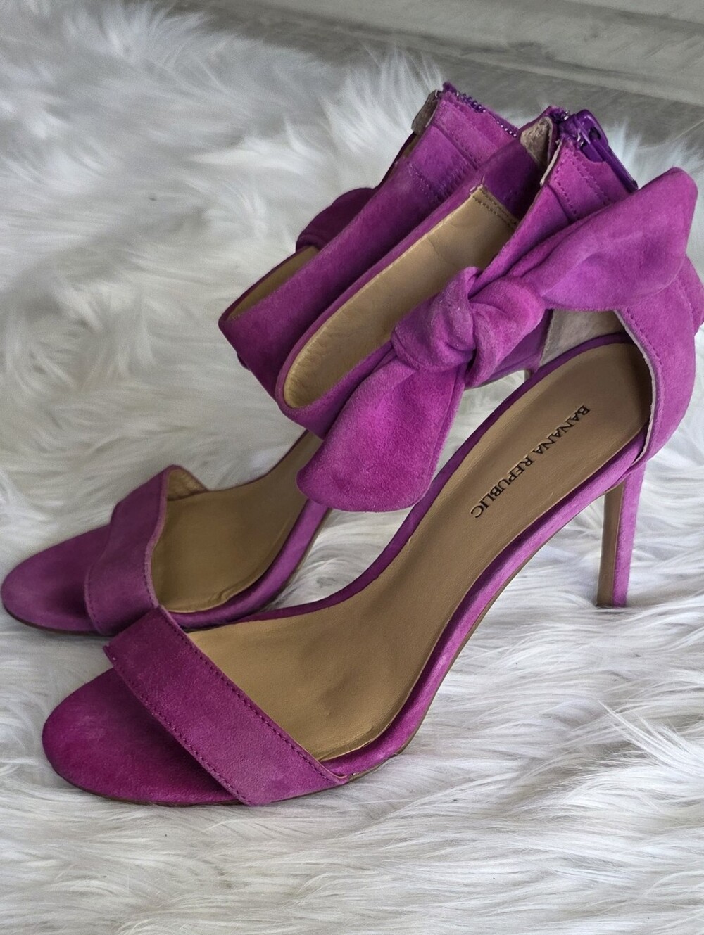 Banana Republic Magenta Suede Bow Ankle-Strap Heels